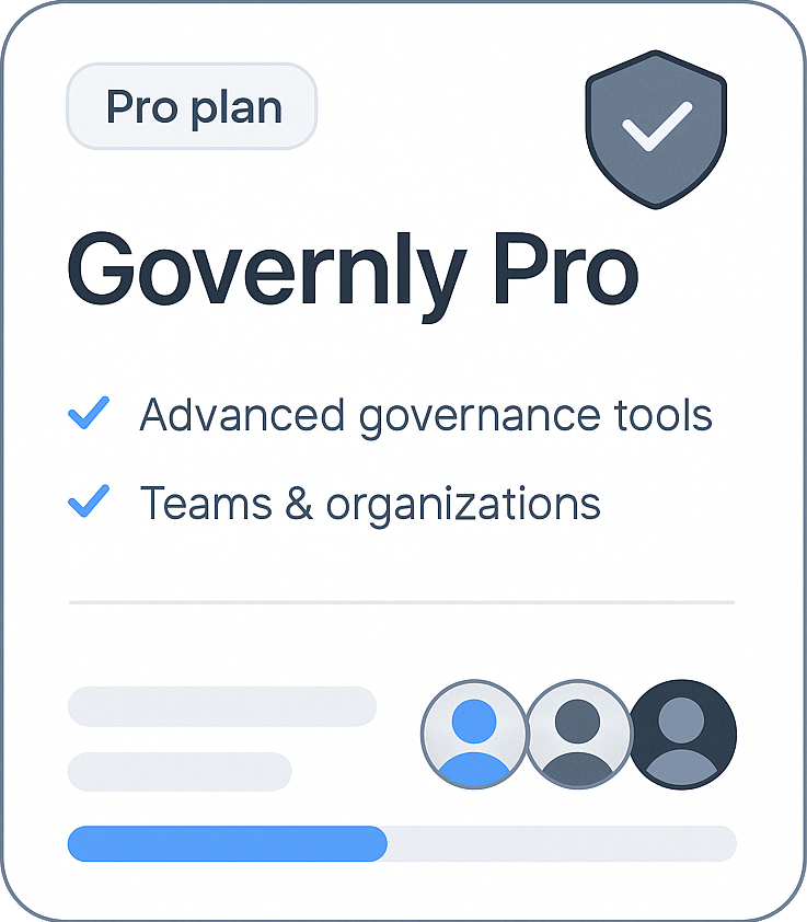 Governly Pro plan card with governance features highlighted